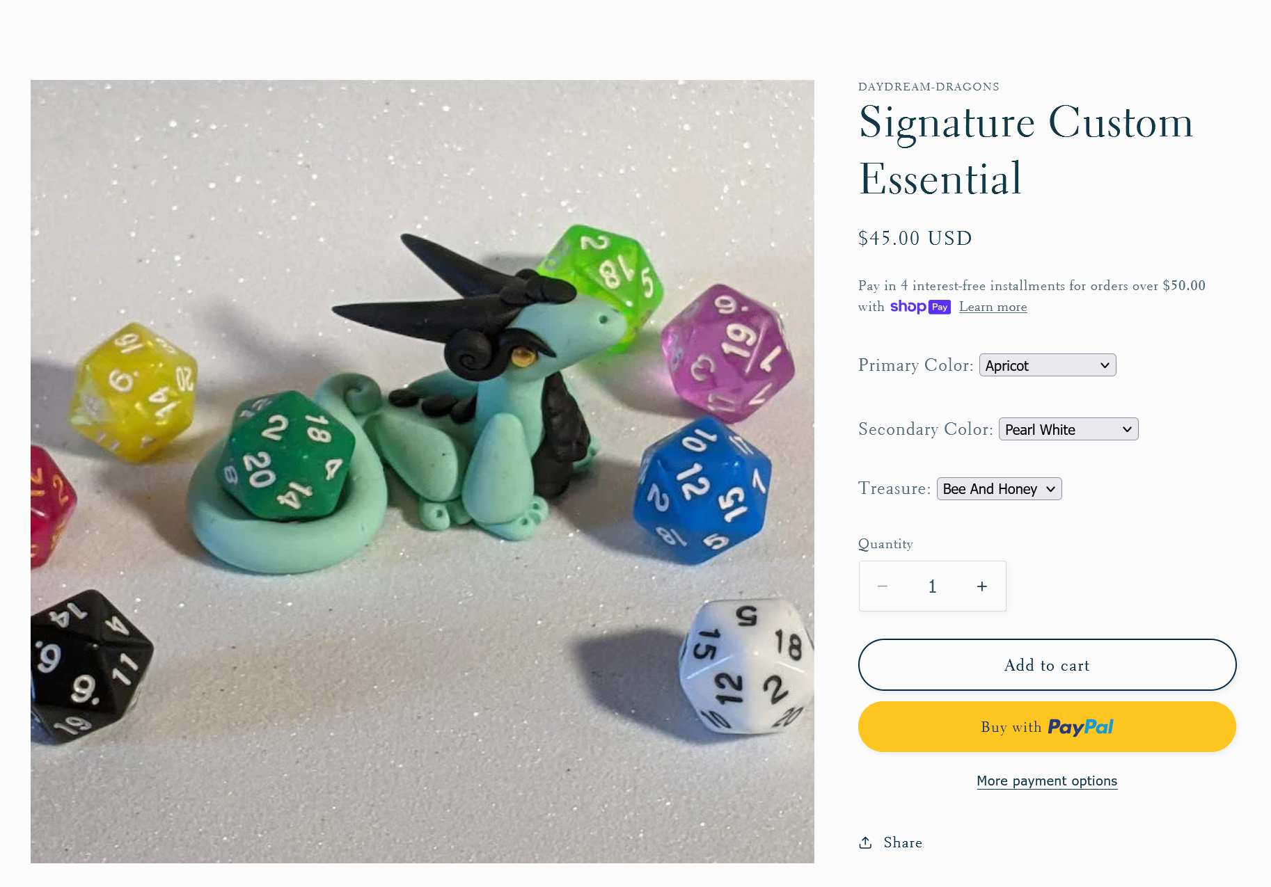 a local craftswoman's website that features cute handmade polymer clay dragons